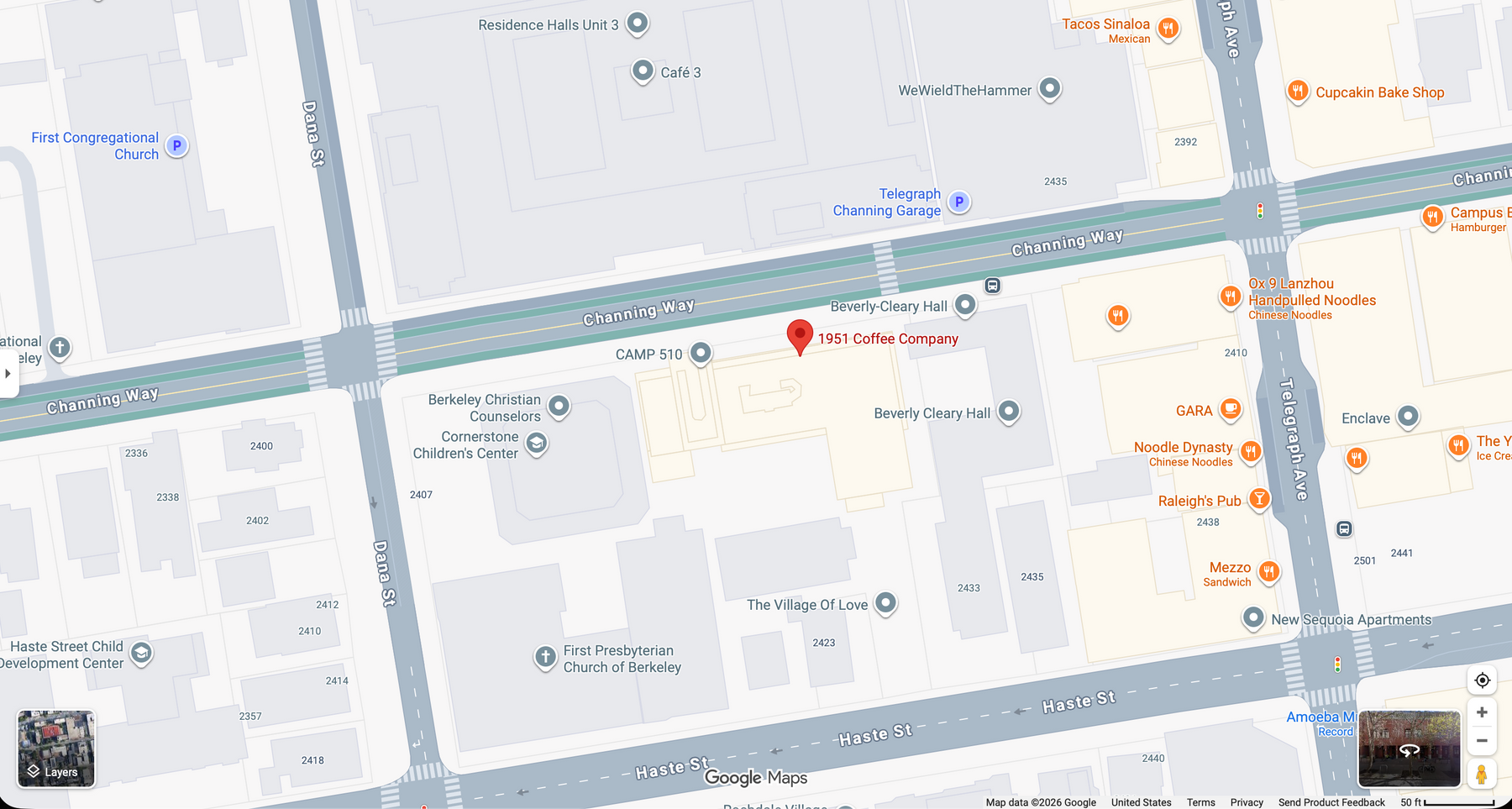 Map of a neighborhood with various locations marked on it